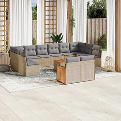 vidaXL Salon de jardin avec coussins 13 pcs beige résine tressée