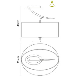 Luminaire Center Semi Plafonnier Eve 2 Ampoules E27, chrome poli avec Abat jour blanc ovale