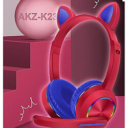 Universal Casque sans fil avec micro pour enfants casque oreille chat lampe led pour les élèves (rouge) 