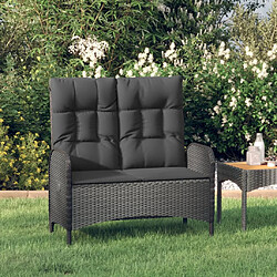 vidaXL Banc de jardin inclinable avec coussins 107 cm Poly rotin Noir 