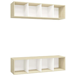 Maison Chic Ensemble 2 Meubles TV muraux suspendus Blanc et chêne sonoma Aggloméré -MN40876