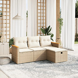 vidaXL Salon de jardin avec coussins 4 pcs beige résine tressée 