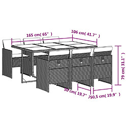 Acheter vidaXL Ensemble à manger de jardin et coussins 7 pcs marron rotin