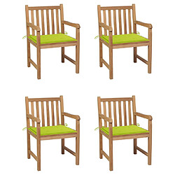 vidaXL Chaises de jardin lot de 4 avec coussins vert vif Bois de teck