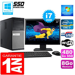 PC Tour DELL 7010 Core I7-2600 Ram 8Go Disque 480 Go SSD Wifi W7 Ecran 22" · Occasion 