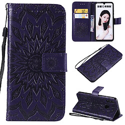 Etui en PU tournesol magnétique avec support flip violet pour votre Huawei Honor 10 Lite/P Smart (2019) 