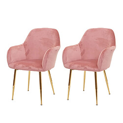 Decoshop26 Lot de 2 chaises de salle à manger design rétro en tissu velours rose pieds métal dorés 04_0000379 