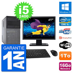 PC Tour Dell 790 MT Ecran 27" Intel i5-2400 RAM 16Go Disque 1To Windows 10 Wifi - Occasion