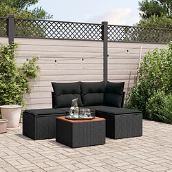 vidaXL Salon de jardin 5 pcs avec coussins noir résine tressée 