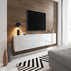 3XELIVING Meuble TV suspendu moderne et tendance Aczi blanc / blanc brillant 240cm LED