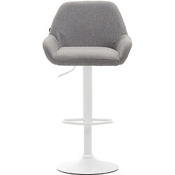 Avis Decoshop26 Lot de 2 tabourets de bar repose-pieds en forme d'arc en métal blanc assise en tissu gris 10_0004043