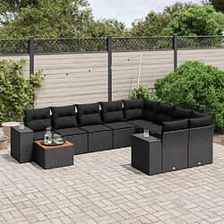 vidaXL Salon de jardin 10 pcs avec coussins noir résine tressée 