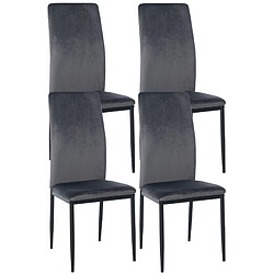 Decoshop26 Lot de 4 chaises de salle à manger design simple en tissu velours gris foncé cadre en métal noir CDS10395 