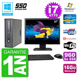 PC HP EliteDesk 800 G1 SFF Ecran 27" i7-4770 16Go SSD 960Go Graveur DVD Wifi W7 · Occasion 