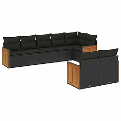 vidaXL Salon de jardin 8 pcs avec coussins noir résine tressée