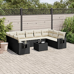 vidaXL Salon de jardin 10 pcs avec coussins noir résine tressée 