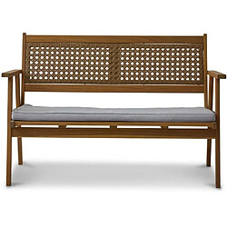 Bocarnea Banquette de jardin LIANZA - 2 places - Acacia et cannage en résine tressée - L121 x H71 x P78 cm