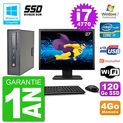 PC HP EliteDesk 800 G1 SFF Ecran 27" i7-4770 4Go SSD 120Go Graveur DVD Wifi W7 · Occasion 