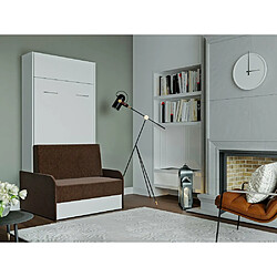 Avis Inside 75 Armoire lit escamotable DYNAMO SOFA blanc canapé + accoudoirs tissu marron 90*200 cm