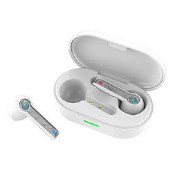 Chrono Casque d'écoute sans fil, suppression du bruit des écouteurs Bluetooth, écouteurs sans fil dans l'oreille avec microphone, son stéréo HiFi/étui de chargement USB-C/son de basse immersif pour le sport/le travail/le jeu(Blanc)