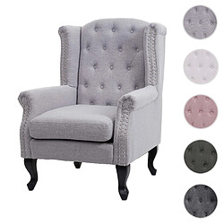 Mendler Fauteuil de luxe Chesterfield, fauteuil à oreilles, tissu hydrofuge ~ gris sans ottomane