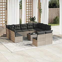 vidaXL Salon de jardin avec coussins 12 pcs gris clair résine tressée