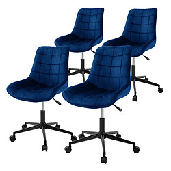 ML-Design 4x Chaise de bureau pivotante à 360° bleu en velours tabouret pour salon travail 