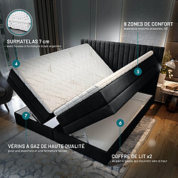 TRADA Lit adulte 160x200 ADÈLE - ensemble matelas+sommier relaxation électrique - noir