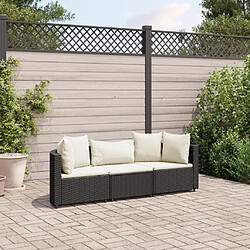 vidaXL Salon de jardin 3 pcs avec coussins noir résine tressée 