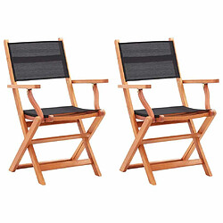 Maison Chic Lot de 2 Chaises pliables de jardin - Fauteuil d'extérieur Noir Eucalyptus et textilène -MN35070