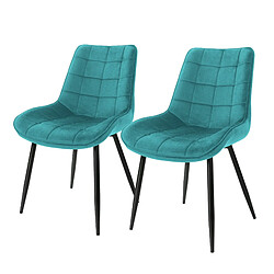 Chaises de salle à manger avec dossier Lot de 2 Turquoise Revêtement velours avec pieds métal ML-Design