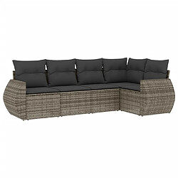 vidaXL Salon de jardin 5 pcs avec coussins gris résine tressée