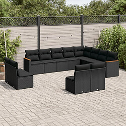 vidaXL Salon de jardin 12 pcs avec coussins noir résine tressée