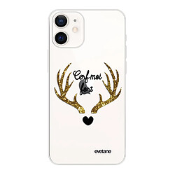 Coque iPhone 12 mini souple transparente Cerf Moi Fort Motif Ecriture Tendance Evetane 