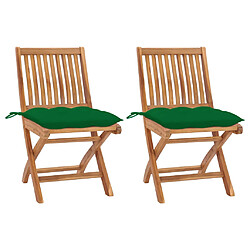 vidaXL Chaises de jardin lot de 2 et coussins vert Bois de teck massif 