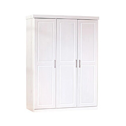 Mes Armoire 3 portes 140x55x190 cm en pin massif laqué blanc