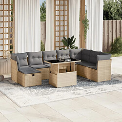 vidaXL Salon de jardin avec coussins 9 pcs beige résine tressée 