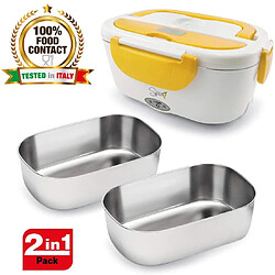 Spice Lunch box Boîte à Repas électrique Amovible en Plastique de 1,5 L + set 2 bacs en acier inoxydables extractibles jaune blanc 