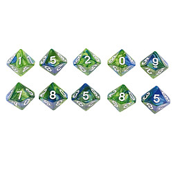 10pcs 10 face d10 polyhedral dice couleur double pour dnd rpg mtg vert bleu