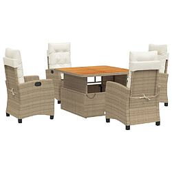 Maison Chic Ensemble à manger d'extérieur 5 pcs avec coussins,Salon de jardin,Mobilier de jardin Beige poly rotin -GKD131916