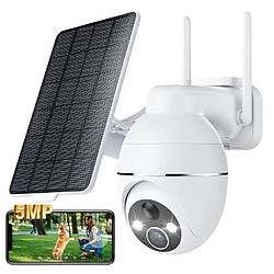 YESKAMO 2K 5MP Camera Surveillance WiFi Exterieure sans Fil Solaire 360° PTZ, Caméra Exterieur Solaire Batterie 2,4 GHz, Vision Nocturne Couleur, Détection PIR, Audio Bidirectionnel 