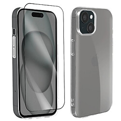 Coque pour Apple iPhone 15 Souple Transparente Verre Trempé 9H Noir Bigben