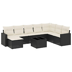 Maison Chic Ensemble Tables et chaises d'extérieur 9 pcs avec coussins,Salon de jardin noir résine tressée -GKD926366