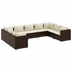 vidaXL Salon de jardin avec coussins 9 pcs marron résine tressée