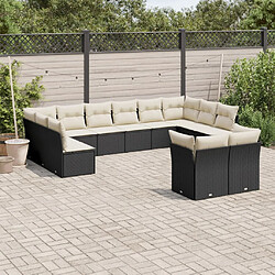 vidaXL Salon de jardin 12 pcs avec coussins noir résine tressée 