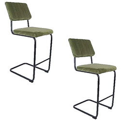 Toilinux Lot de 2 Tabourets de bar cantilevers design effet velours Keen - Vert Toilinux - Lot de 2 Tabourets de bar cantilevers design effet velours Keen - Vert - Design