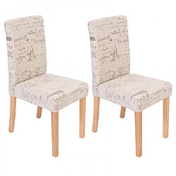 Decoshop26 Lot de 2 chaises de salle à manger en tissu crème imprimé pieds clairs CDS04029 