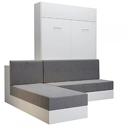 Inside 75 Lit escamotable DYNAMO SOFA Canapé angle méridienne réversible blanc mat tissu gris 140*200 cm