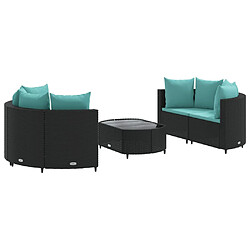 vidaXL Salon de jardin 5 pcs avec coussins noir résine tressée