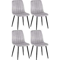 Decoshop26 Lot de 4 chaises de salle à manger couture décorative vertical assise en velours gris et pieds en métal noir 10_0001865 